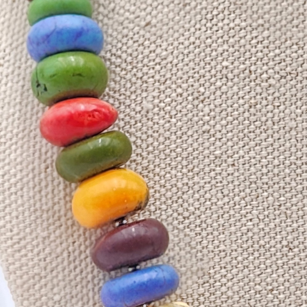 Statement Multicolor Graduated Howlite Disc Necklace Sterling Silver Clasp 22" - Picture 7 of 7